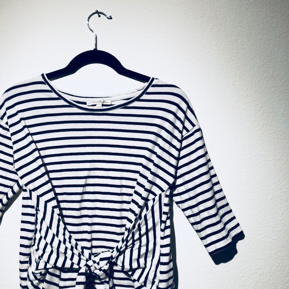 Nautical Blue Striped Top w/ front/back tie